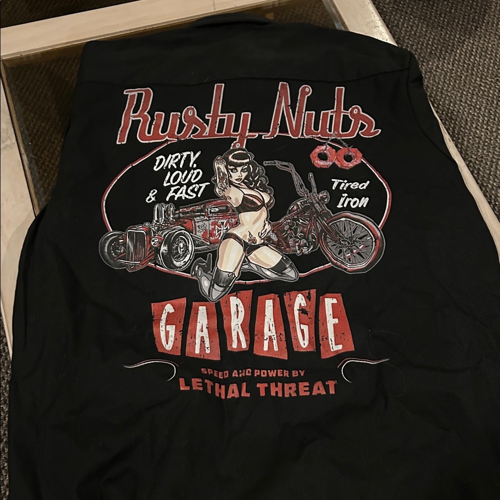 Black Long Sleeve shop shirt with Red Graphics